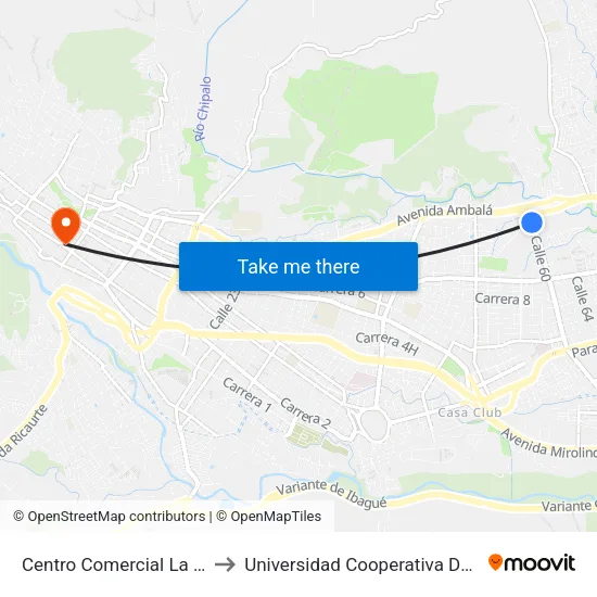 Centro Comercial La Estación to Universidad Cooperativa De Colombia map