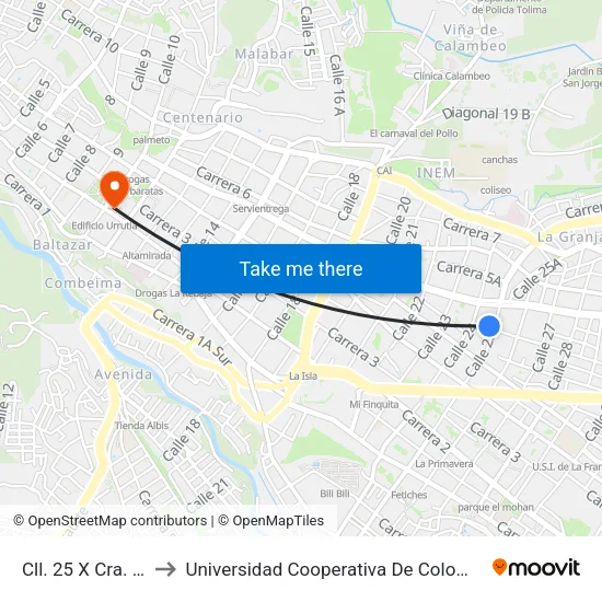 Cll. 25 X Cra. 4h to Universidad Cooperativa De Colombia map