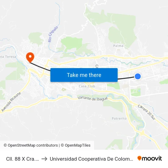 Cll. 88 X Cra. 2 to Universidad Cooperativa De Colombia map