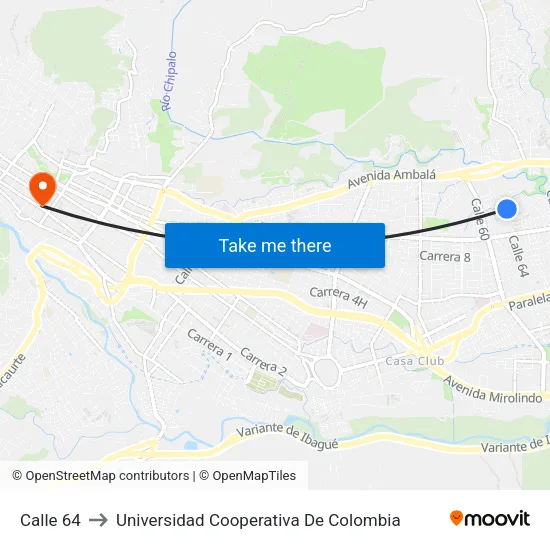 Calle 64 to Universidad Cooperativa De Colombia map