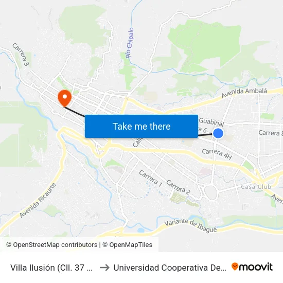 Villa Ilusión (Cll. 37 X Cra. 7) to Universidad Cooperativa De Colombia map