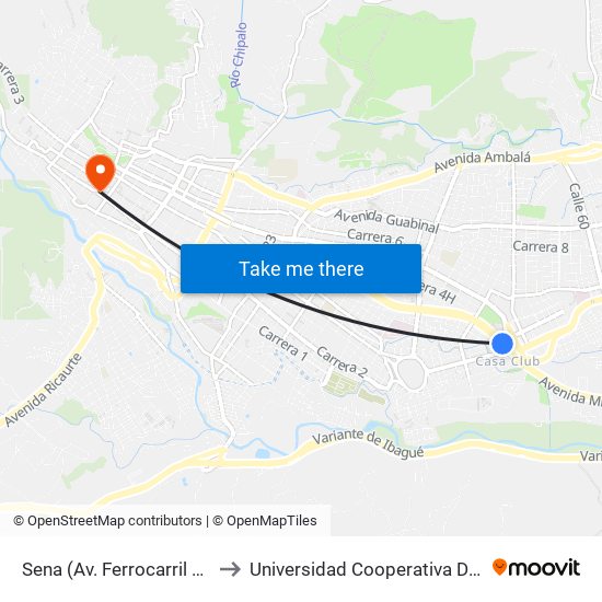 Sena (Av. Ferrocarril X Cll. 43a) to Universidad Cooperativa De Colombia map