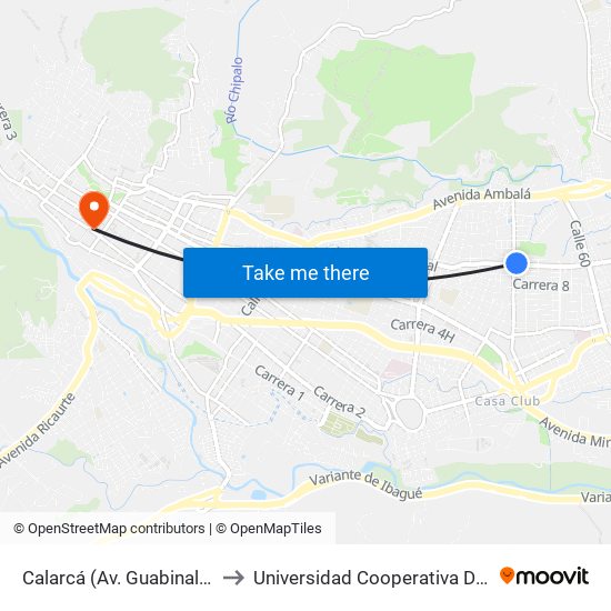 Calarcá (Av. Guabinal X Cll. 44) to Universidad Cooperativa De Colombia map