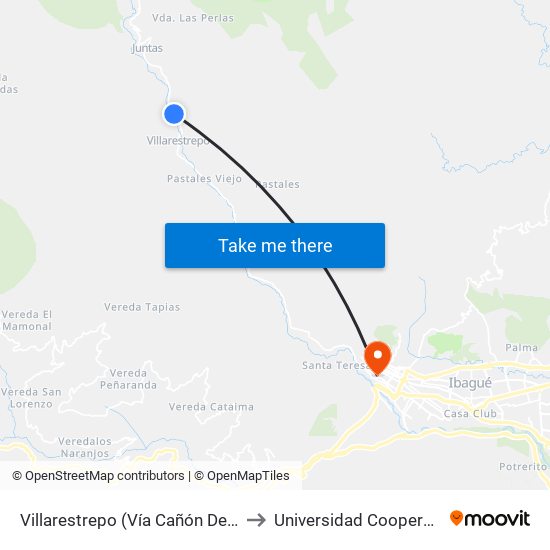 Villarestrepo (Vía Cañón Del Combeima Km 13,1) to Universidad Cooperativa De Colombia map