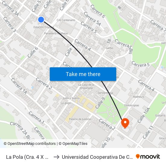 La Pola (Cra. 4 X Cll. 5a) to Universidad Cooperativa De Colombia map