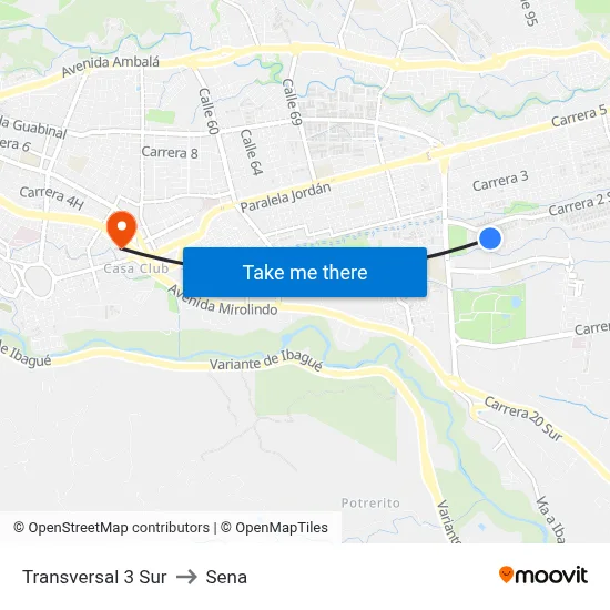 Transversal 3 Sur to Sena map