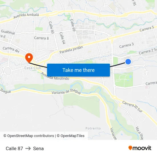 Calle 87 to Sena map