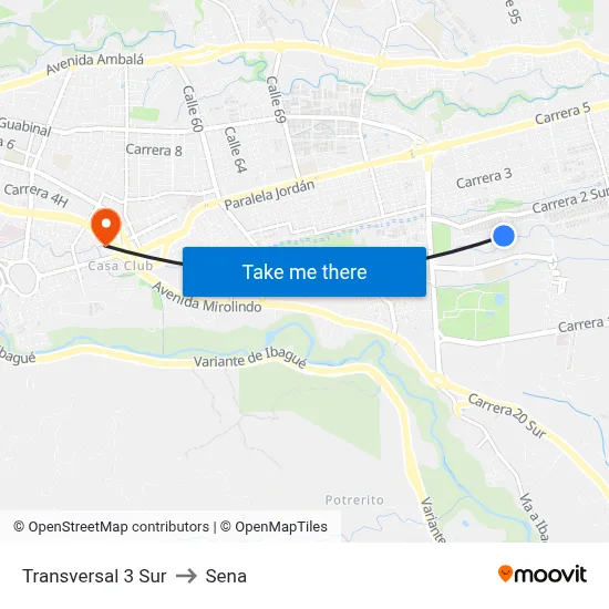 Transversal 3 Sur to Sena map