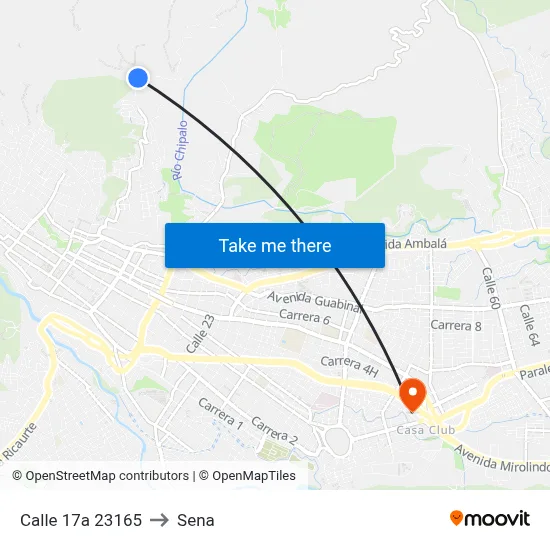 Calle 17a 23165 to Sena map