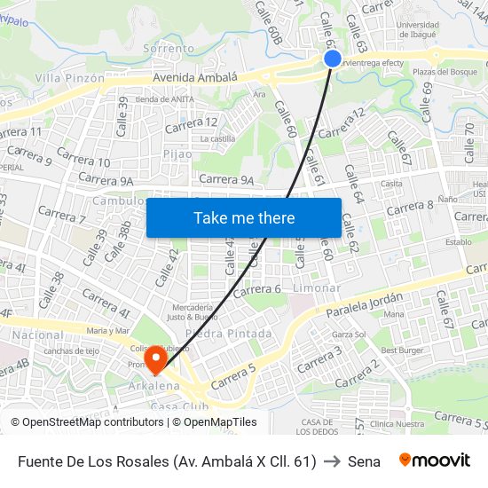 Fuente De Los Rosales (Av. Ambalá X Cll. 61) to Sena map