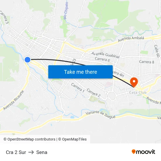 Cra 2 Sur to Sena map