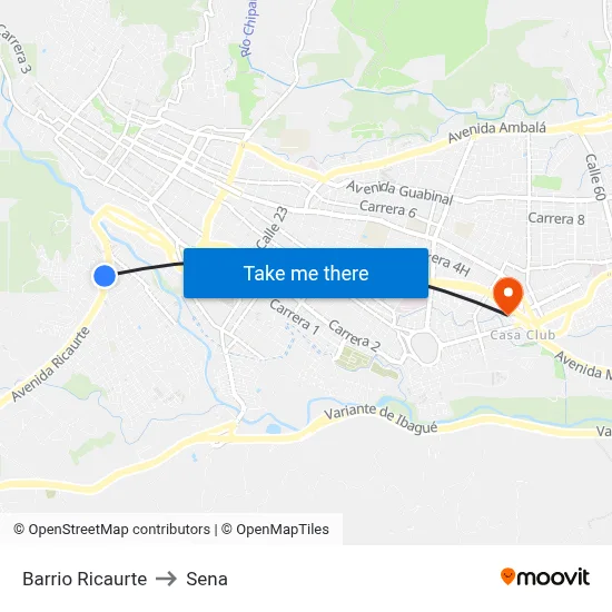 Barrio Ricaurte to Sena map