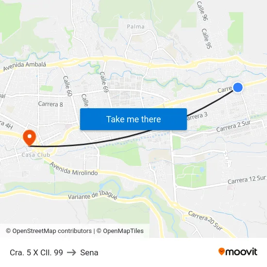 Cra. 5 X Cll. 99 to Sena map