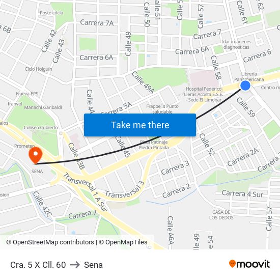 Cra. 5 X Cll. 60 to Sena map