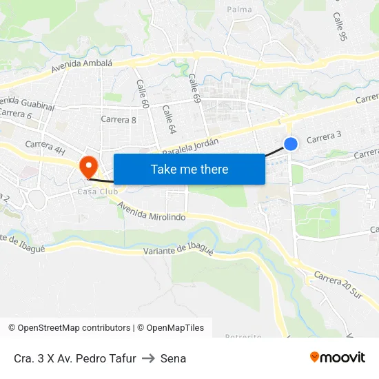 Cra. 3 X Av. Pedro Tafur to Sena map