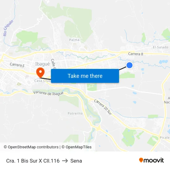 Cra. 1 Bis Sur X Cll.116 to Sena map