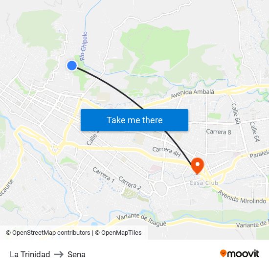 La Trinidad to Sena map