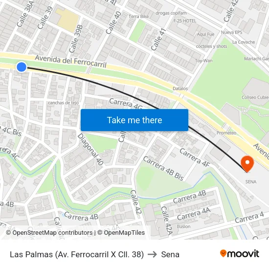 Las Palmas (Av. Ferrocarril X Cll. 38) to Sena map