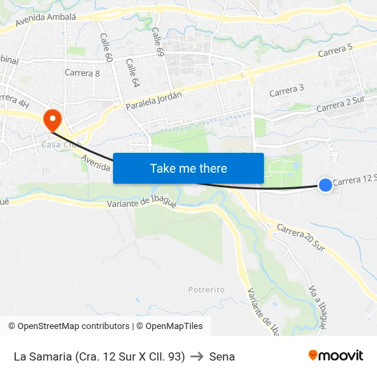 La Samaria (Cra. 12 Sur X Cll. 93) to Sena map