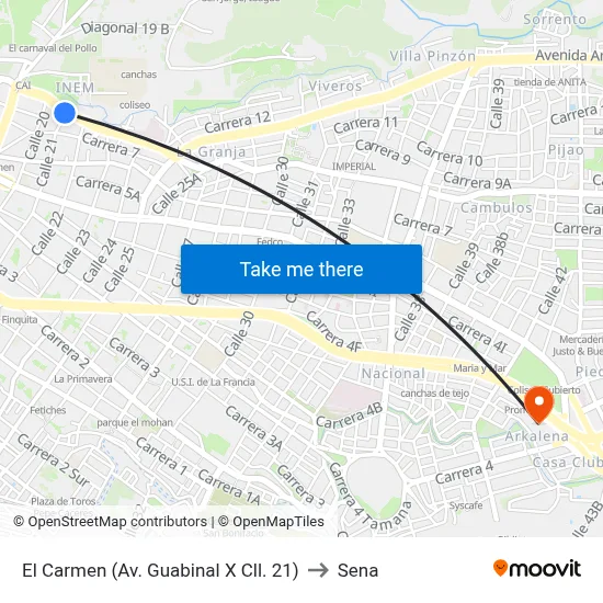 El Carmen (Av. Guabinal X Cll. 21) to Sena map