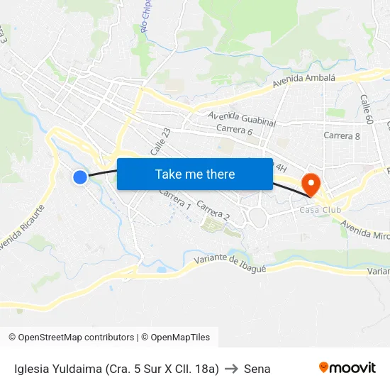 Iglesia Yuldaima (Cra. 5 Sur X Cll. 18a) to Sena map