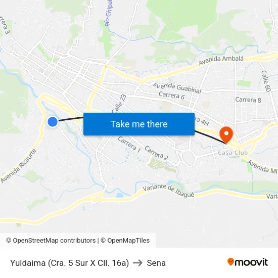 Yuldaima (Cra. 5 Sur X Cll. 16a) to Sena map