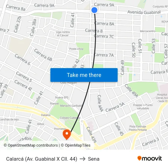 Calarcá (Av. Guabinal X Cll. 44) to Sena map
