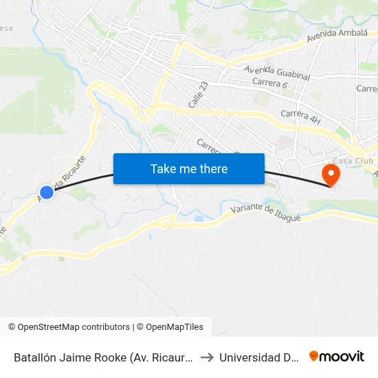 Cll. 20 Cra. 15 Sur to Universidad Del Tolima map