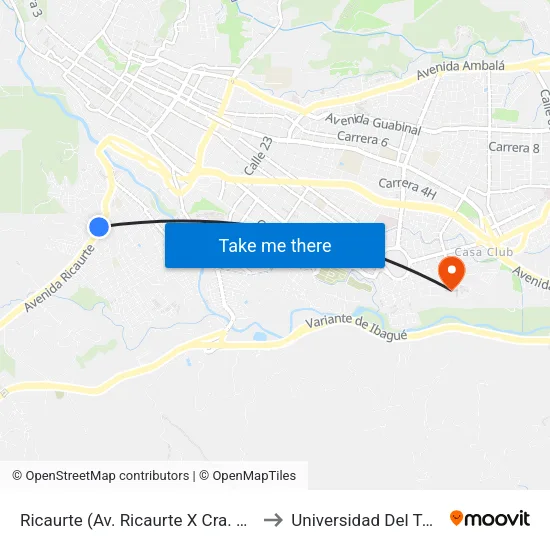 Ricaurte (Av. Ricaurte X Cra. 11 Sur) to Universidad Del Tolima map