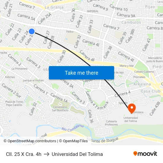 Cll. 25 X Cra. 4h to Universidad Del Tolima map