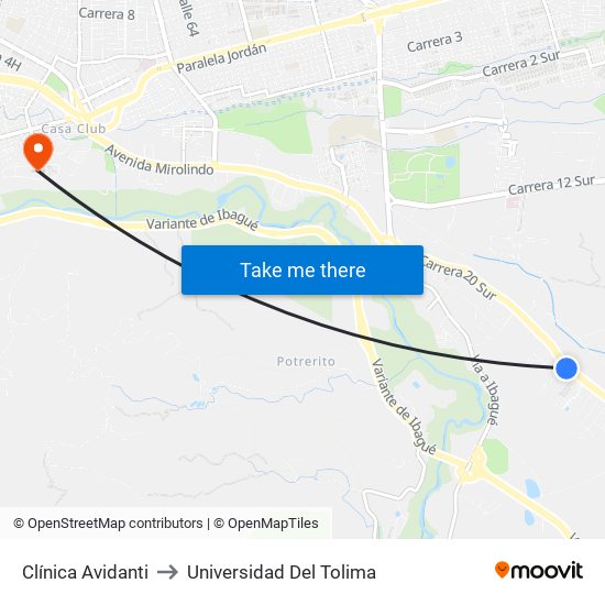 Clínica Avidanti to Universidad Del Tolima map