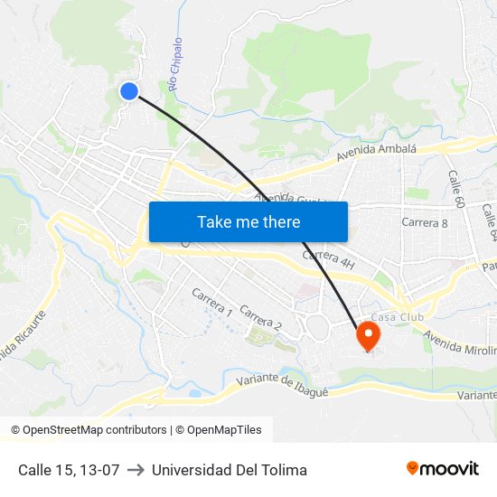 Calle 15, 13-07 to Universidad Del Tolima map