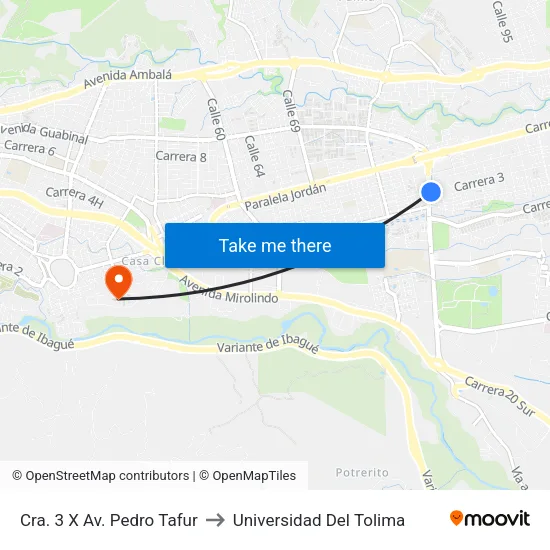 Cra. 3 X Av. Pedro Tafur to Universidad Del Tolima map
