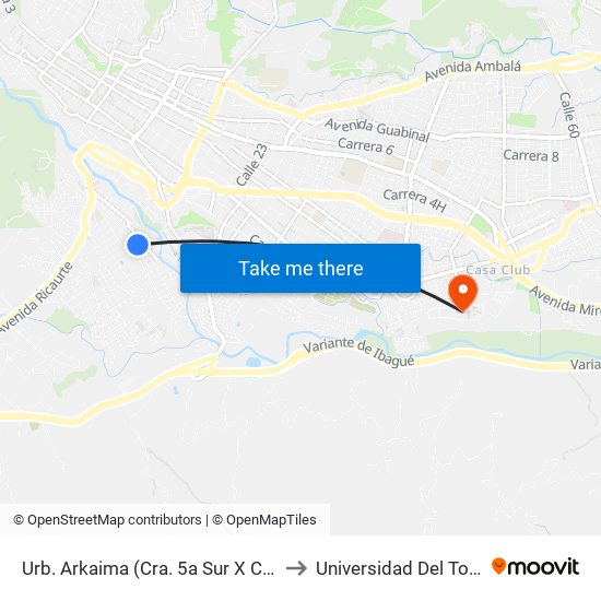 Urb. Arkaima (Cra. 5a Sur X Cll. 21) to Universidad Del Tolima map