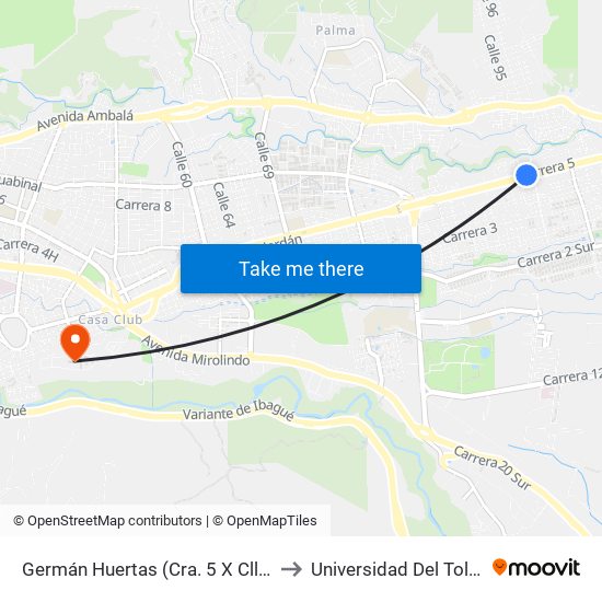 Germán Huertas (Cra. 5 X Cll. 95) to Universidad Del Tolima map