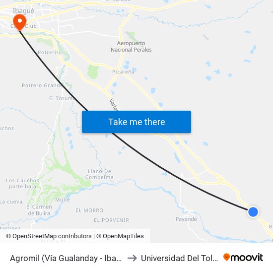 Agromil (Vía Gualanday - Ibagué) to Universidad Del Tolima map