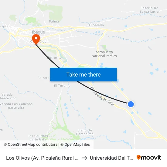 Los Olivos (Av. Picaleña Rural Km 4,4) to Universidad Del Tolima map