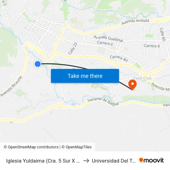 Iglesia Yuldaima (Cra. 5 Sur X Cll. 18a) to Universidad Del Tolima map
