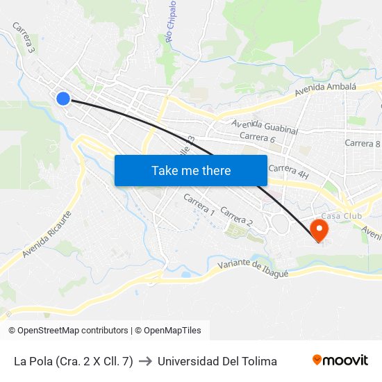 La Pola (Cra. 2 X Cll. 7) to Universidad Del Tolima map