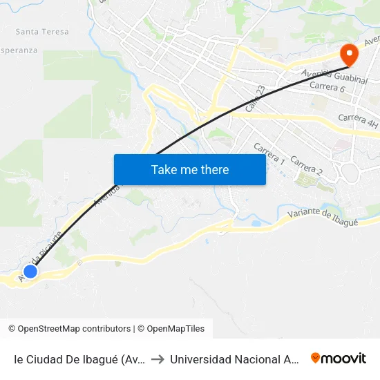 Ie Ciudad De Ibagué (Av. Ricaurte X Cra. 34 Sur) to Universidad Nacional Abierta Y A Distancia Unad map