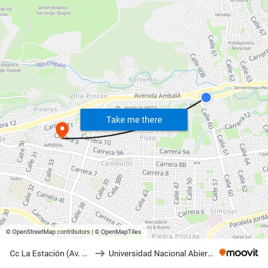 Cc La Estación (Av. Ambalá X Cll. 60) to Universidad Nacional Abierta Y A Distancia Unad map