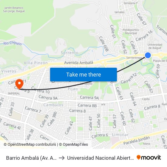 Barrio Ambalá (Av. Ambalá X Cll. 66) to Universidad Nacional Abierta Y A Distancia Unad map