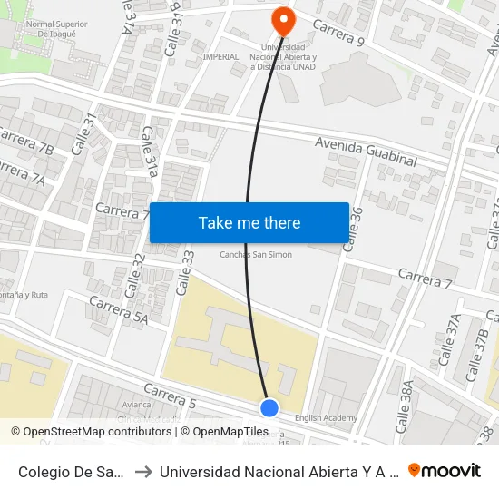 Colegio De San Simon to Universidad Nacional Abierta Y A Distancia Unad map