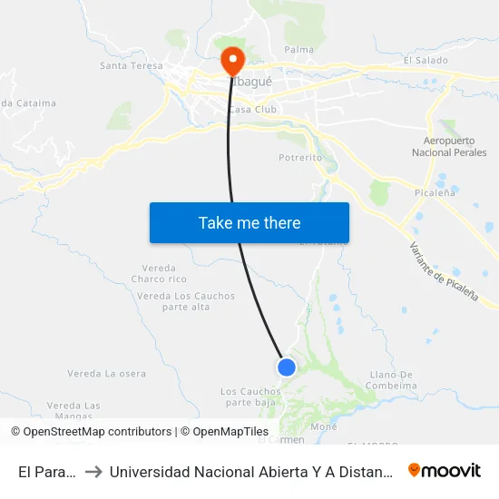 El Paraiso to Universidad Nacional Abierta Y A Distancia Unad map