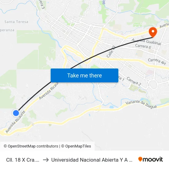 Cll. 18 X Cra. 25 Sur to Universidad Nacional Abierta Y A Distancia Unad map