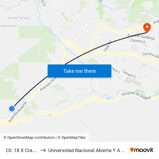Cll. 18 X Cra. 28 Sur to Universidad Nacional Abierta Y A Distancia Unad map