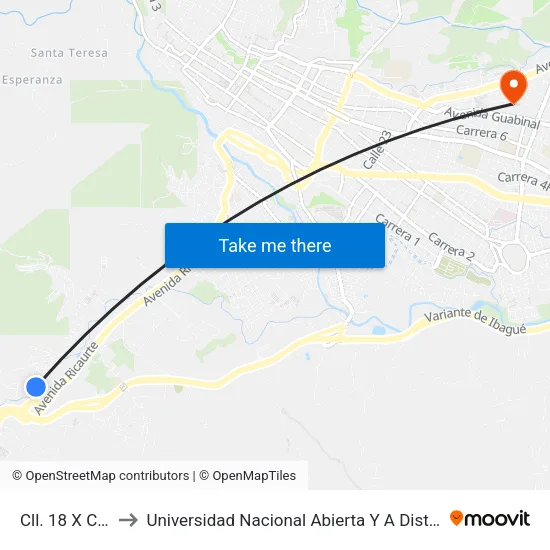 Cll. 18 X Cll. 19 to Universidad Nacional Abierta Y A Distancia Unad map
