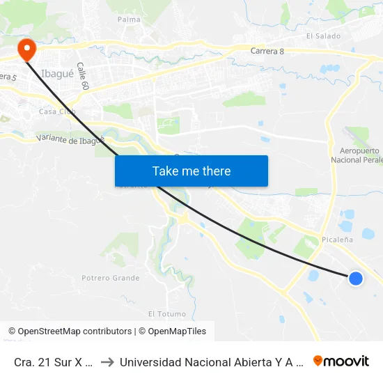Cra. 21 Sur X Cll. 160 to Universidad Nacional Abierta Y A Distancia Unad map