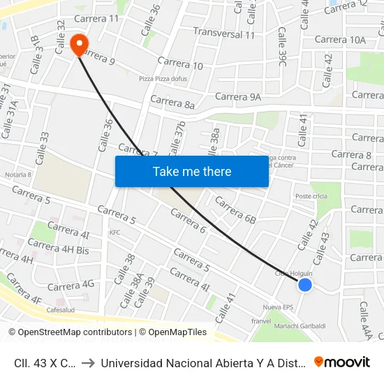 Cll. 43 X Cra. 6 to Universidad Nacional Abierta Y A Distancia Unad map