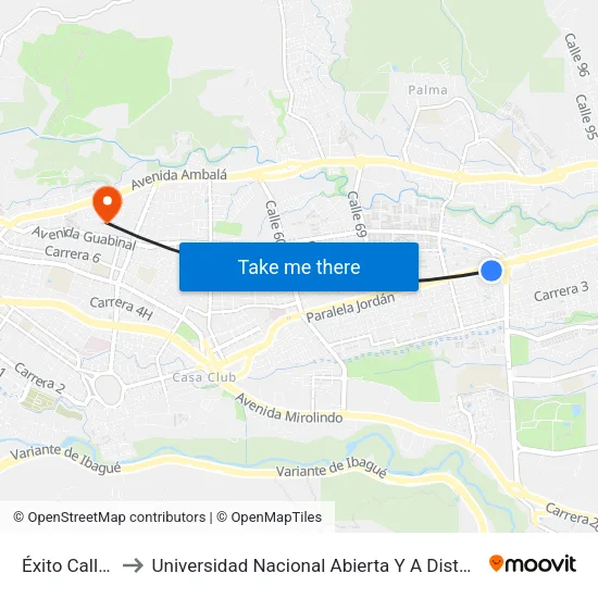 Éxito Calle 80 to Universidad Nacional Abierta Y A Distancia Unad map